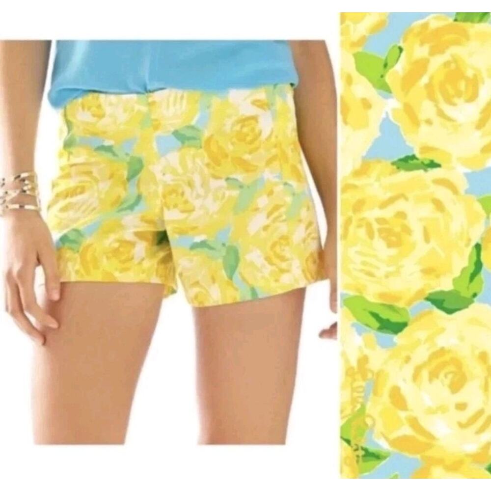 Sz 6 Lilly Pulitzer Deenie Shorts in Sunglow Yellow First Impression Floral Rose